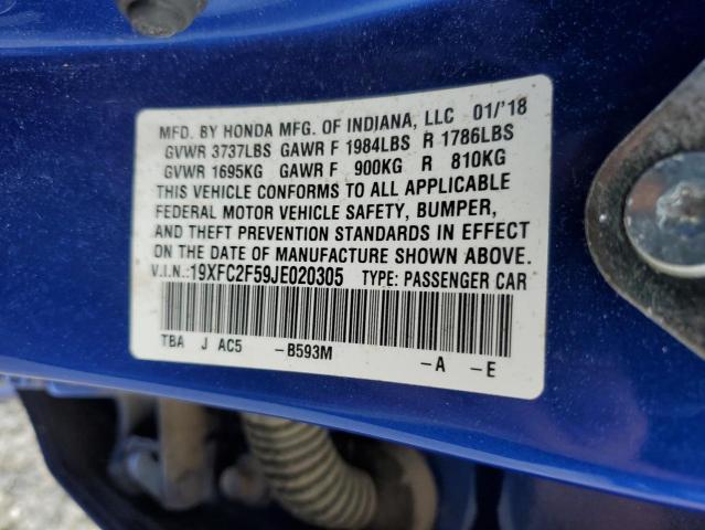 19XFC2F59JE020305 - 2018 HONDA CIVIC LX BLUE photo 13