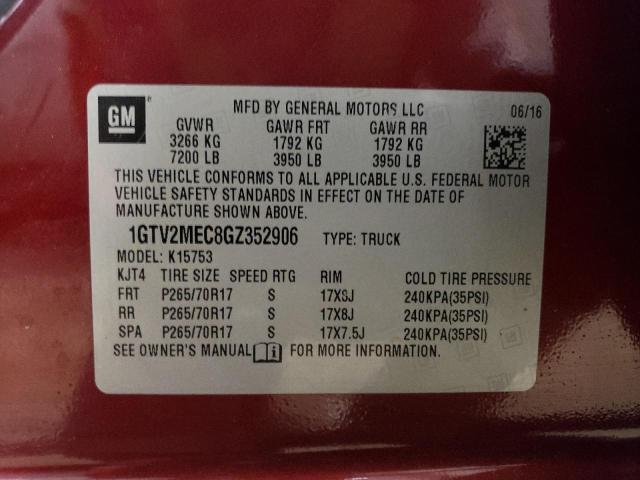 1GTV2MEC8GZ352906 - 2016 GMC SIERRA K1500 SLE MAROON photo 12