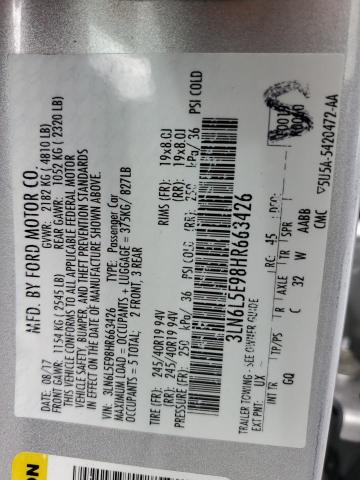 3LN6L5E98HR663426 - 2017 LINCOLN MKZ RESERVE SILVER photo 12