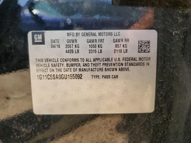 1G11C5SA0GU155092 - 2016 CHEVROLET MALIBU LIM LT 黑色 照片 12