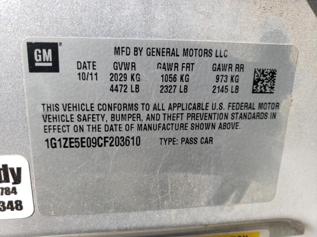 1G1ZE5E09CF203610 - 2012 CHEVROLET MALIBU LTZ ვერცხლისფერი ფოტო 12