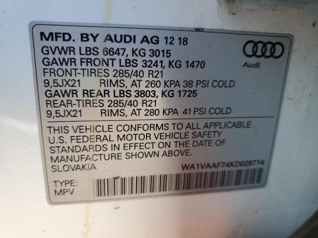 WA1VAAF74KD025714 - 2019 AUDI Q7 PRESTIGE Blanc photo 13
