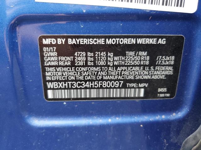 WBXHT3C34H5F80097 - 2017 BMW X1 XDRIVE28I BLUE photo 12