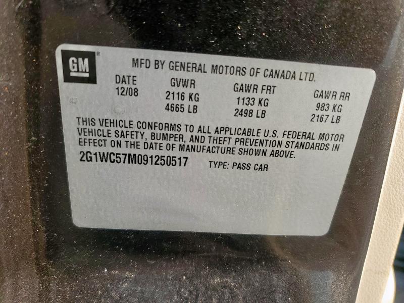 2G1WC57M091250517 - 2009 CHEVROLET IMPALA 2LT BLACK photo 12