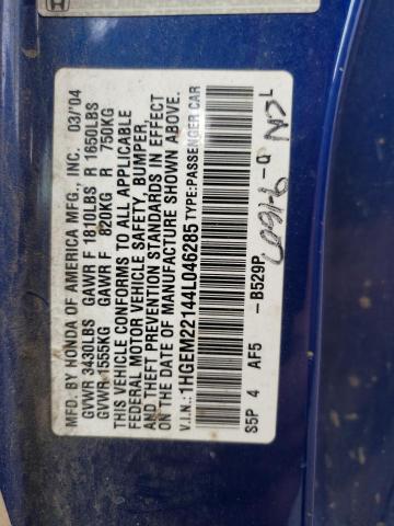 1HGEM22144L046285 - 2004 HONDA CIVIC DX VP Mavi foto 12