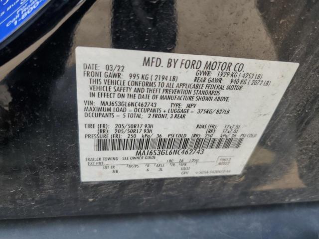 MAJ6S3GL6NC462743 - 2022 FORD ECOSPORT SE შავი ფოტო 13