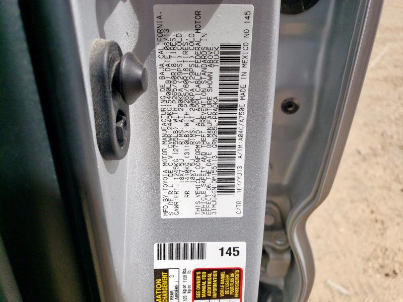 3TMJU4GN1DM155113 - 2013 TOYOTA TACOMA DOUBLE CAB PRERUNNER SILVER photo 12