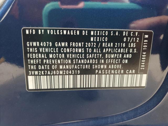 3VW2K7AJ6DM204319 - 2013 VOLKSWAGEN JETTA BASE BLUE photo 12