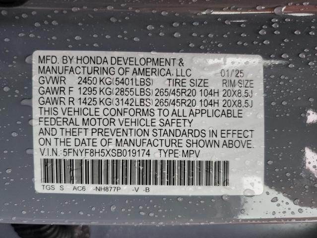5FNYF8H5XSB019174 - 2025 HONDA PASSPORT EXL رمادي صورة 13