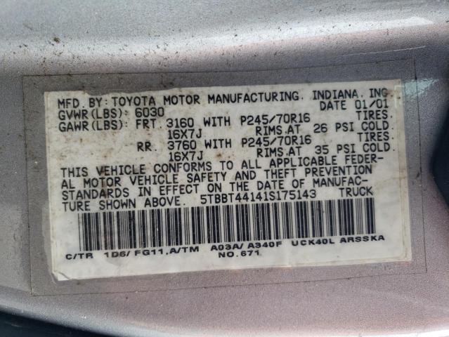 5TBBT44141S175143 - 2001 TOYOTA TUNDRA ACCESS CAB Արծաթագույն լուսանկար 12