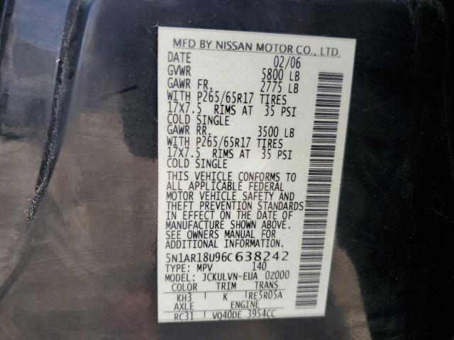 5N1AR18U96C638242 - 2006 NISSAN PATHFINDER LE BLACK photo 13