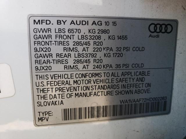 WA1VAAF72HD002263 - 2017 AUDI Q7 PRESTIGE 白色 照片 14