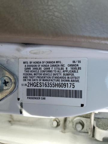 2HGES16355H609175 - 2005 HONDA CIVIC DX VP Ağ foto 12