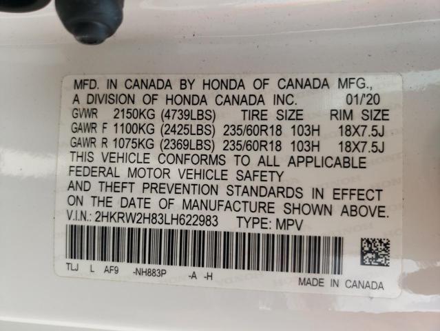 2HKRW2H83LH622983 - 2020 HONDA CR-V EXL WHITE photo 12