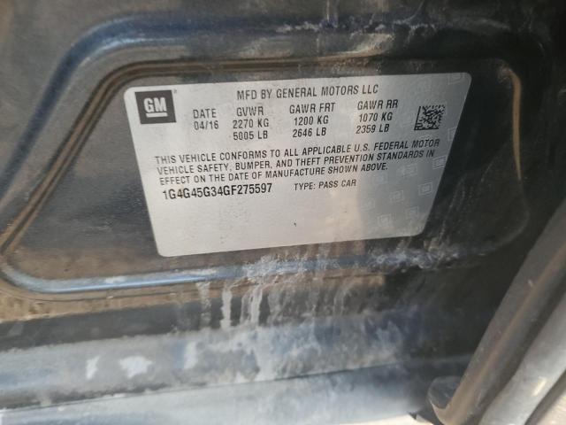 1G4G45G34GF275597 - 2016 BUICK LACROSSE SPORT TOURING CHARCOAL photo 12