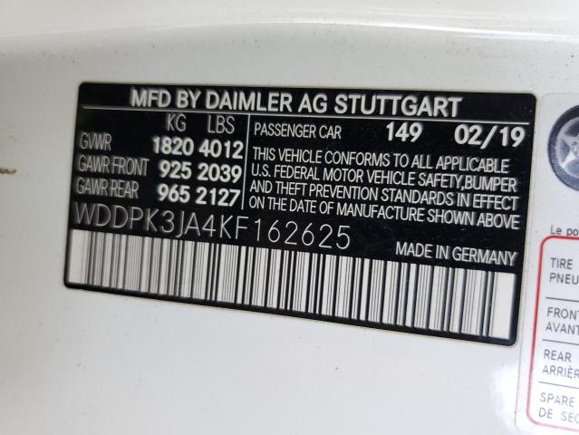 WDDPK3JA4KF162625 - 2019 MERCEDES-BENZ SLC 300 WHITE photo 12