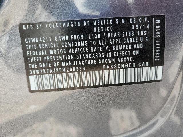 3VW2K7AJ8FM208536 - 2015 VOLKSWAGEN JETTA BASE 灰色 照片 12