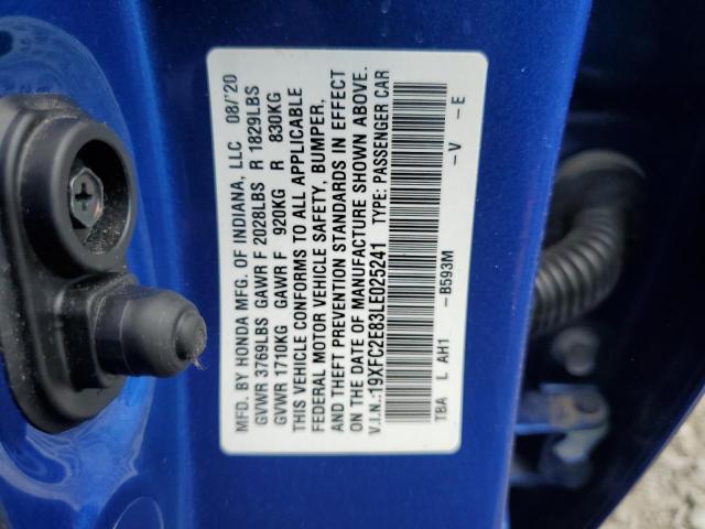 19XFC2E83LE025241 - 2020 HONDA CIVIC SPORT 蓝色 照片 12
