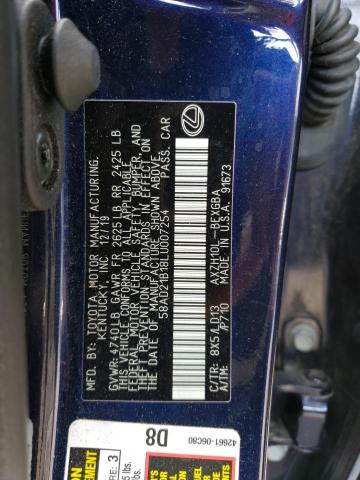 58AD21B18LU007254 - 2020 LEXUS ES 300H BLUE photo 12