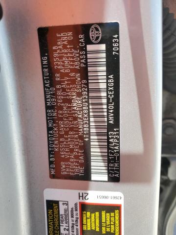 4T1BB3EK8BU139279 - 2011 TOYOTA CAMRY HYBRID SILVER photo 12