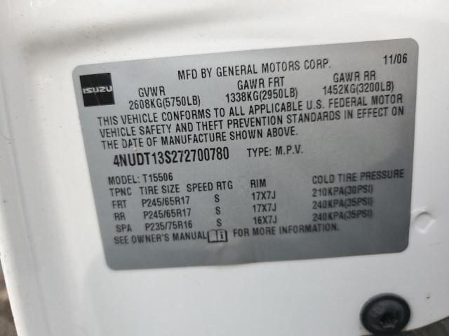 4NUDT13S272700780 - 2007 ISUZU ASCENDER S 白色 照片 13