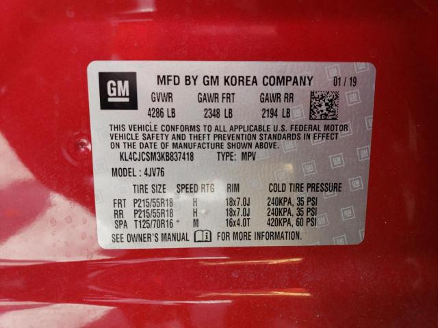 KL4CJCSM3KB837418 - 2019 BUICK ENCORE ESSENCE RED photo 13