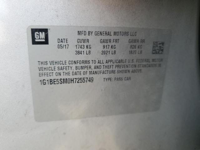 1G1BE5SM0H7255749 - 2017 CHEVROLET CRUZE LT SILVER photo 12