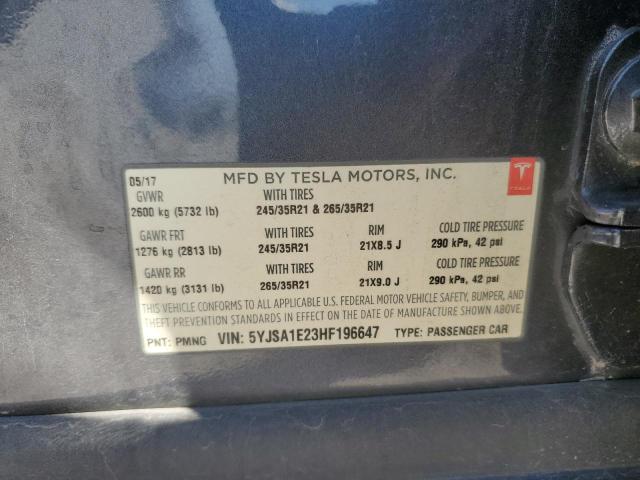 5YJSA1E23HF196647 - 2017 TESLA MODEL S Mavi foto 13