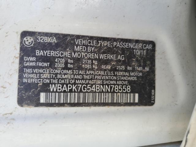 WBAPK7G54BNN78558 - 2011 BMW 328 XI WHITE photo 12