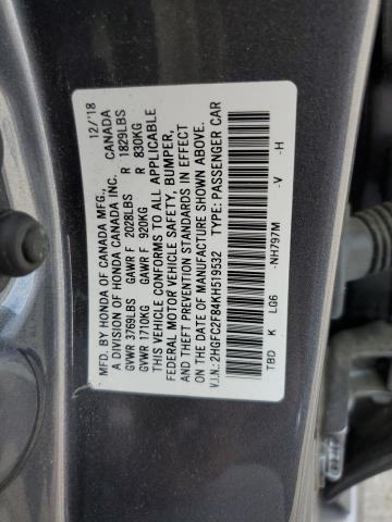 2HGFC2F84KH519532 - 2019 HONDA CIVIC SPORT 灰色 照片 12