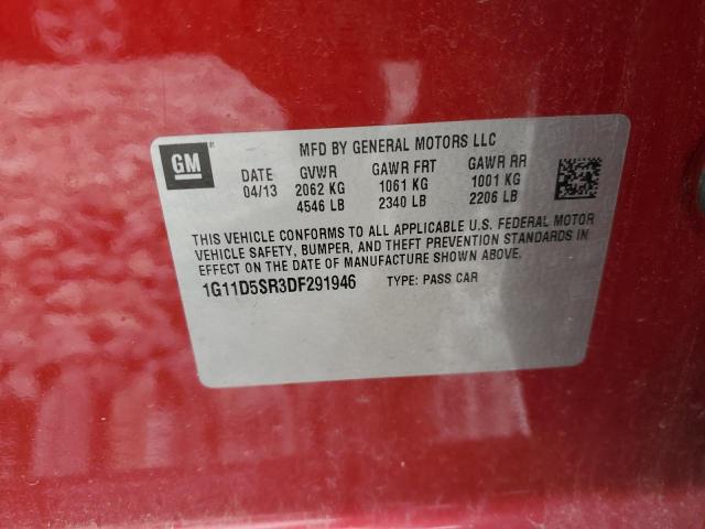 1G11D5SR3DF291946 - 2013 CHEVROLET MALIBU 1LT 红色 照片 12