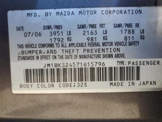 JM1BK324571615796 - 2007 MAZDA 3 S GRAY photo 12