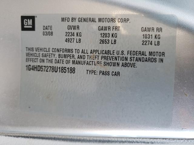 1G4HD57278U185188 - 2008 BUICK LUCERNECXL CXL SILVER photo 10