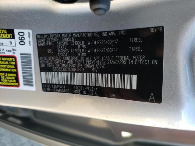 5TDZZ3DC1LS040303 - 2020 TOYOTA SIENNA L SILVER photo 10