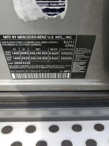 4JGBB8GB1BA697101 - 2011 MERCEDES-BENZ ML 350 4MATIC GRAY photo 13