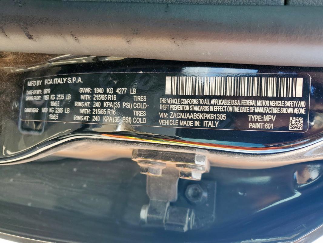 ZACNJAAB5KPK61305 - 2019 JEEP RENEGADE SPORT Siyah fotoğraf 12