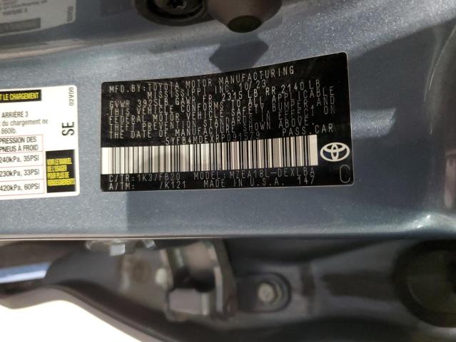 5YFB4MDEXRP091579 - 2024 TOYOTA COROLLA LE Կապույտ լուսանկար 12