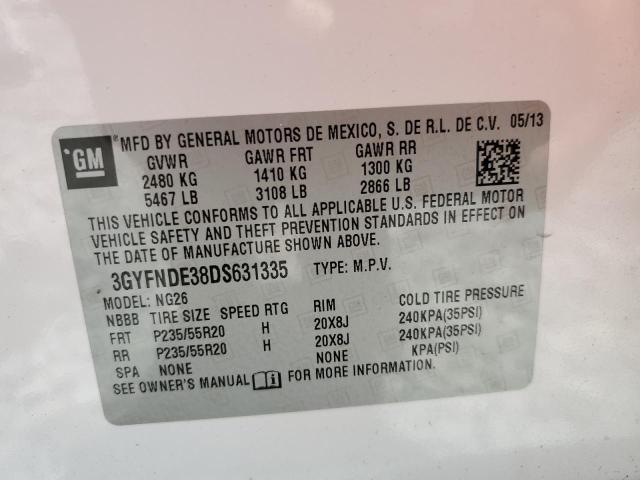 3GYFNDE38DS631335 - 2013 CADILLAC SRX PERFORMANCE COLLECTION WHITE photo 13