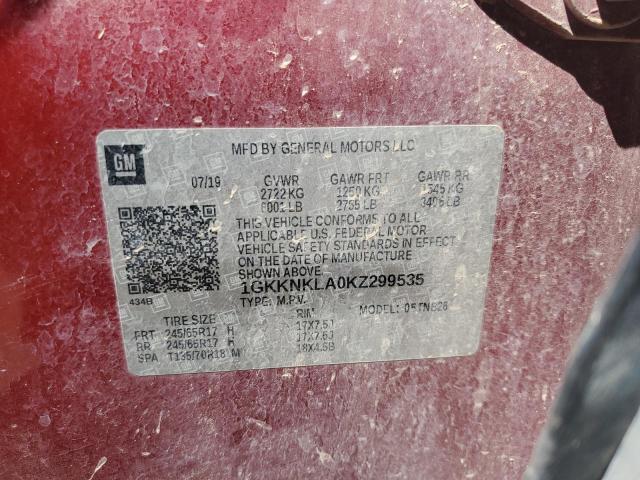 1GKKNKLA0KZ299535 - 2019 GMC ACADIA SLE RED photo 13