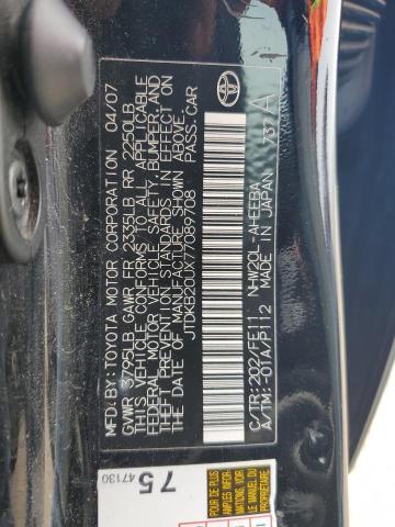 JTDKB20UX77089708 - 2007 TOYOTA PRIUS BLACK photo 13