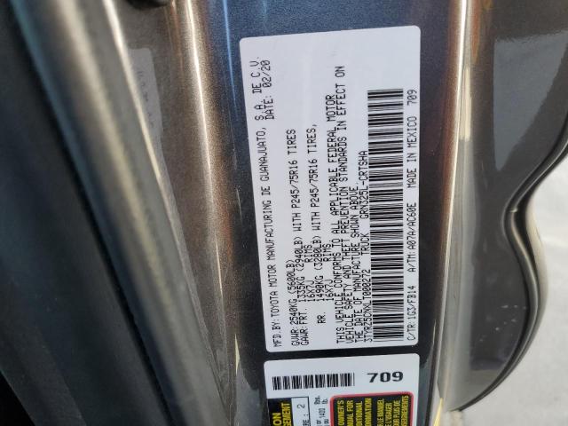 3TYRZ5CNXLT000272 - 2020 TOYOTA TACOMA ACCESS CAB ნაცრისფერი ფოტო 12