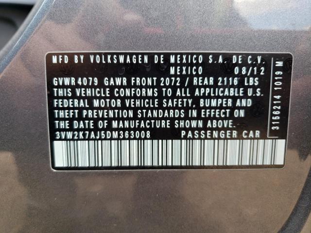 3VW2K7AJ5DM363008 - 2013 VOLKSWAGEN JETTA BASE 灰色 照片 12