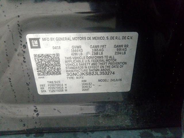 3GNCJKSB2JL353274 - 2018 CHEVROLET TRAX LS  photo 10