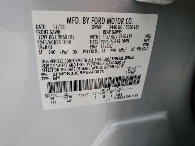2FMDK3JC5EBA03578 - 2014 FORD EDGE SEL ვერცხლისფერი ფოტო 13