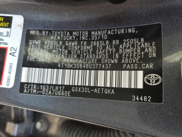 4T1BK3DB4BU377437 - 2011 TOYOTA AVALON BASE 石墨色 照片 12