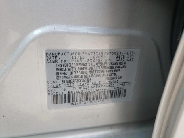 3N1AB7AP3KY264893 - 2019 NISSAN SENTRA S SILVER photo 12