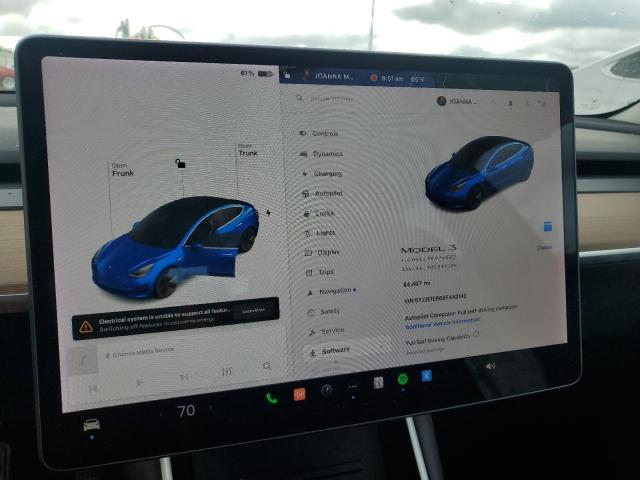 5YJ3E1EB6KF442140 - 2019 TESLA MODEL 3 BLUE photo 9