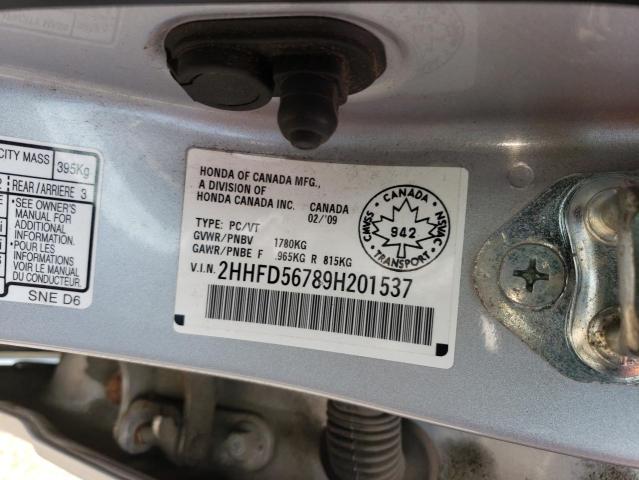 2HHFD56789H201537 - 2009 ACURA CSX TECHNOLOGY SILVER photo 12