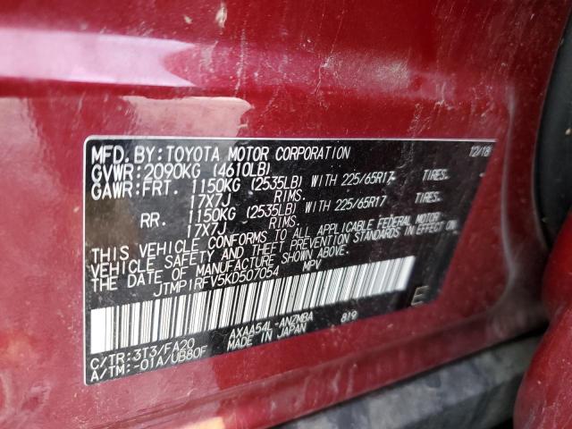 JTMP1RFV5KD507054 - 2019 TOYOTA RAV4 XLE MAROON photo 13