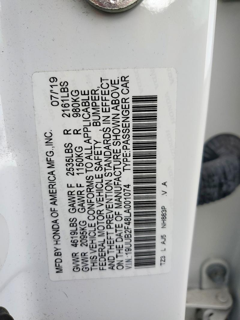 19UUB2F48LA001074 - 2020 ACURA TLX TECHNOLOGY WHITE photo 12